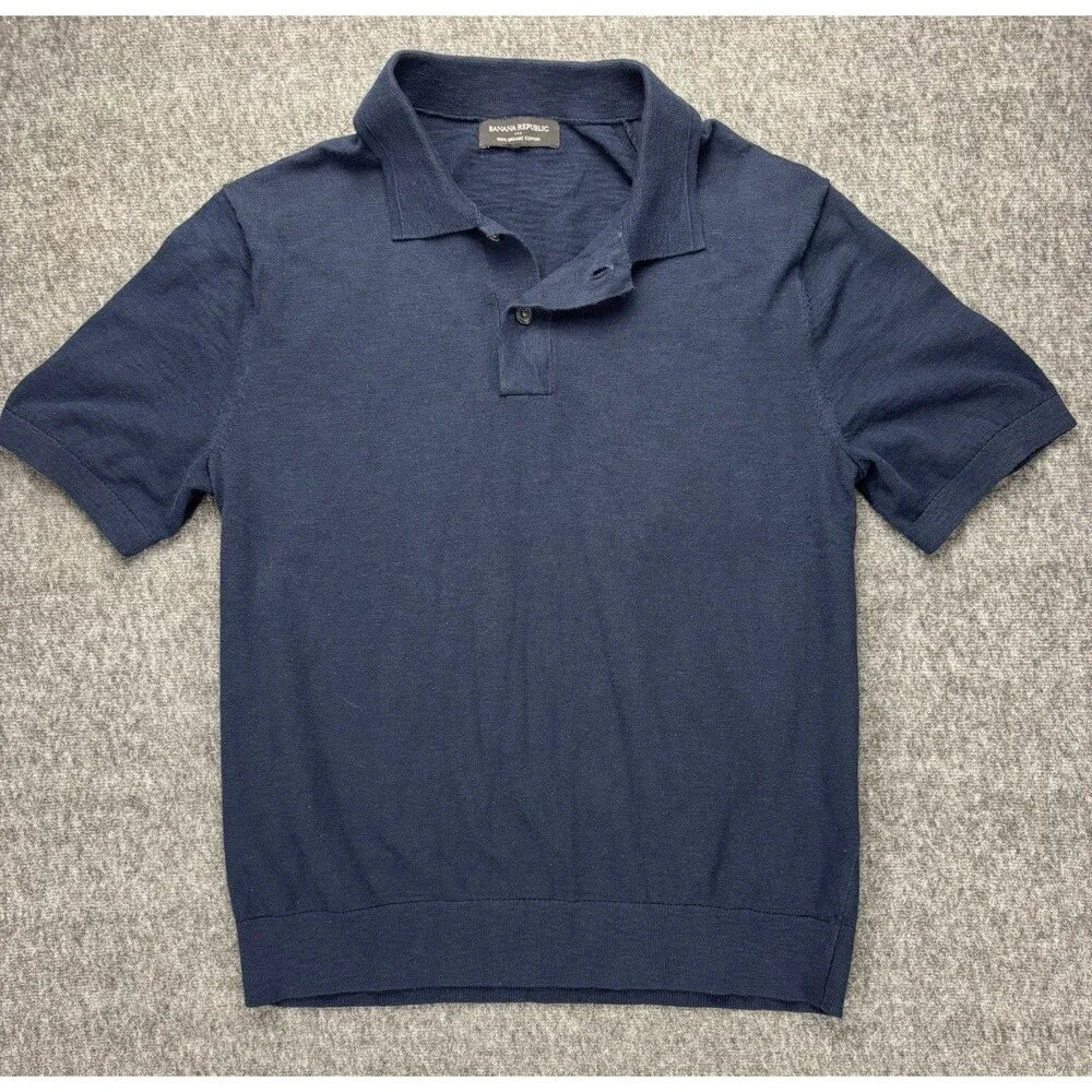 Banana Republic Polo Shirt Men’s XL Navy 100% Organic Cotton Short Sleeve Knit